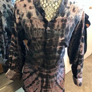 Tie Dye Tunic in Indian Cotton with Long Sleeves Ideal for a Top or a Cover Up